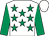 White, emerald green stars, emerald green sleeves, white cap (Noel O'Sullivan)