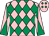 Pink and emerald green diamonds, diabolo on sleeves (Sheila Bradley And P T Midgley)