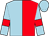 Light blue and red (halved), light blue sleeves, red armlets, light blue cap (Mrs J Evans)