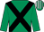 Emerald green, black cross sashes, emerald green & white striped cap (Mrs Bridget O'Keeffe)