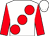 White, large red spots & sleeves, white cap (Mrs S B Hawkins)