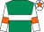 Emerald green, white hoop, white sleeves, orange armlets and star on white cap (Lf Infrastructure Ltd)