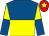 ROYAL BLUE & YELLOW HALVED horizontally , yellow & royal blue halved sleeves, red cap, yellow star (Morgan J Cahalan)