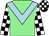 Light green, light blue chevron, black and white check sleeves and cap (M Walker, N Scandrett, G Kelleway)
