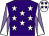 Purple, white stars, mauve and white diabolo on sleeves, white cap, purple stars (Mr D Woods)
