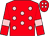 Red, pink spots, armlets and spots on cap (Ms Margaret Matheson)