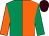 Emerald green and orange (halved), sleeves reversed, brown cap (Mr J B Robinson)