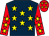 Dark blue, yellow stars, red sleeves, yellow stars, red cap, yellow stars (Due East Gone West Syndicate)
