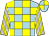 Light blue and yellow check, yellow and white striped sleeves, light blue and yellow quartered cap (Mr John C Oxley)