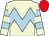 Beige, light blue chevron hoop, light blue hoops on sleeves, red cap (Somchay Sirisackd)
