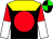 BLACK, YELLOW yoke, RED disc, WHITE and red halved sleeves, GREEN & BLACK quartered cap (Withernsea Thoroughbred Limited)