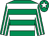 Emerald green & white hoops, striped sleeves, white star on cap (Miss Sally Fair)