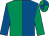 Royal blue & emerald green halved, quartered cap (T B Harmon & Mrs E Keane)