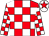 Red & white check, white cap, red star (Noel A Kelly)