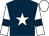 Dark blue, white star, white sleeves, dark blue armlets, white cap (Racegoers Club Owners Group)