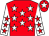 Red, white stars, white sleeves, red stars, red cap, white star (Drumderry Stables Syndicate)