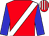 Red, white sash, striped cap, blue sleeves (Mr Ian Moss)