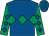 Royal blue, emerald green triple diamond, emerald green sleeves, royal blue diamonds and diamonds on cap (Mr James Binks)
