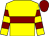 Yellow, maroon hoop, hooped sleeves, maroon cap (Solo Syndicate)
