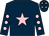 Dark blue, pink star, dark blue sleeves, pink spots, dark blue cap, pink stars (Mr R Hunt & Mr T J Acott)