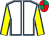 White, royal blue seams, yellow sleeves, royal blue seams, red and emerald green quartered cap (The Odd One Out Partnership)