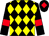 Black and yellow diamonds, black sleeves, red armlets and diamond on black cap (The Smart Duena Partnership)