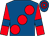 Royal blue, large red spots, red sleeves, royal blue armlets, royal blue and red hooped cap (Cracker And Smodge Partnership)