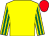Yellow, emerald green striped sleeves, red cap (J C Jiggens)