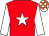 Red, white star & sleeves, white & orange check cap (T A O'Brien)