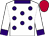 White, purple spots, collar and cuffs, scarlet cap (S Love, H & C Barrett & D Gibbon)