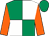 Emerald green and white (quartered), orange sleeves, emerald green cap (Mr Peter J Moran)