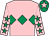 Pink, emerald green triple diamond, pink sleeves, emerald green stars, emerald green cap, pink star (Lady Caffyn-Parsons)