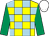 Yellow and light blue check, emerald green sleeves, white cap (Nasir Askar)