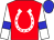Red, white horseshoe, white sleeves, blue armlets and cap (Randy Patterson)