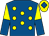 Royal blue, yellow spots, halved sleeves, yellow cap, royal blue diamond (Michael Mahon)