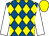 ROYAL BLUE and YELLOW diamonds, WHITE sleeves, YELLOW cap (Mr Gerry McGladery)