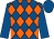 Royal blue and orange diamonds, royal blue sleeves and cap (Winterfields Farm Ltd, M Burton & H Co)