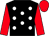 Black, white spots, red sleeves and cap (Mrs Jennifer Simpson Racing)
