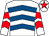 White, royal blue chevrons, white and red chevrons on sleeves, white cap, red star (Mayflower Pilgrim Racing)