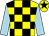 Yellow and black check, light blue sleeves, yellow cap, black star (Mr John Walsh)
