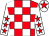 Red and white check, white sleeves, red stars, white cap, red star (Shirley Symonds & Fred Camis)