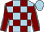 Light blue and maroon check, maroon sleeves, light blue seams, light blue cap (Singing The Blues Syndicate)