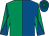Royal blue & emerald green halved, diabolo on sleeves, hooped cap (J J O'Riordan)