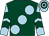 Dark green, large light blue spots, light blue sleeves, dark green chevrons, light blue & dark green hooped cap (C O'Leary & Mrs M Rogers)