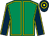 Emerald green, yellow seams, dark blue sleeves, yellow seams, hooped cap (The Craig Farm Syndicate)
