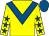 Yellow, royal blue chevron, royal blue stars on sleeves, royal blue cap (B Mannion & Brendan O'Grady)