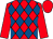 Red & royal blue diamonds, red sleeves & cap (Derek Molloy)