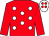 Red, white spots, red sleeves, white cap, red spots (D E Fitzgerald)