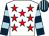 White, red stars, dark blue & light blue hooped sleeves, dark blue & light blue striped cap (Vincent Sheehan)