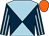 Dark blue & light blue diabolo, striped sleeves, orange cap (Anne Marie Nagle)